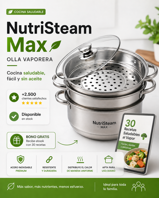 NutriSteam Max - Olla vaporera + Ebook con 30 recetas ideales para ser el chef de la familia