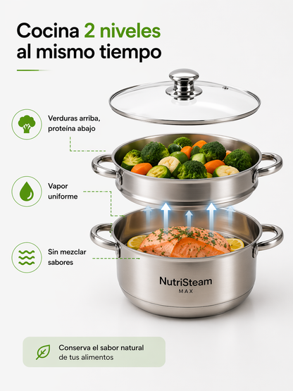 NutriSteam Max - Olla vaporera + Ebook con 30 recetas ideales para ser el chef de la familia