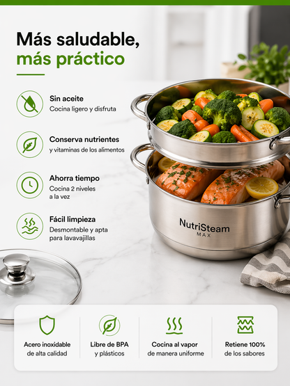 NutriSteam Max - Olla vaporera + Ebook con 30 recetas ideales para ser el chef de la familia