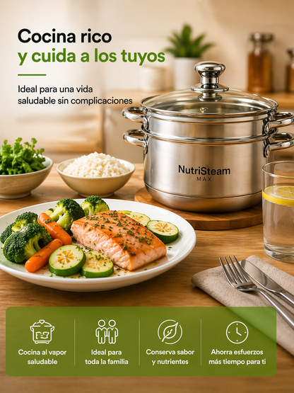 NutriSteam Max - Olla vaporera + Ebook con 30 recetas ideales para ser el chef de la familia